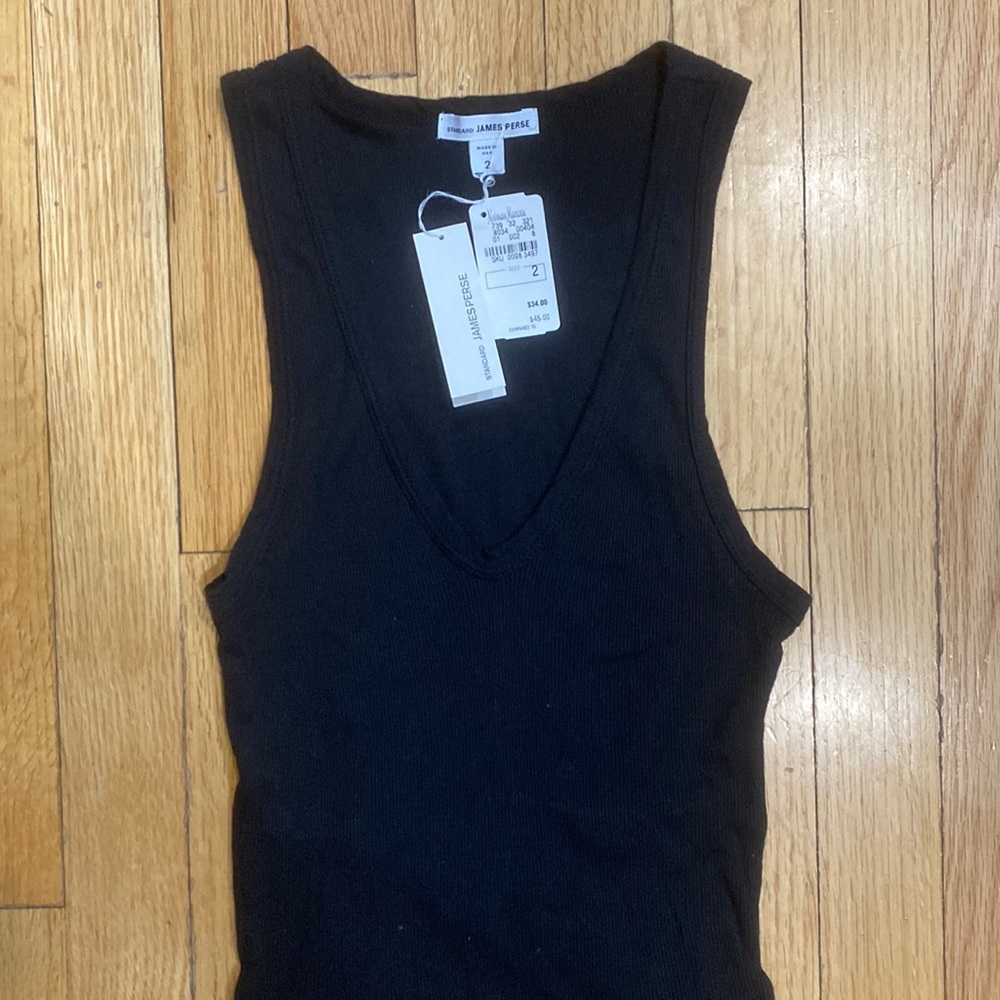 NWT James Perse Black Ribbed Vneck Tank Top